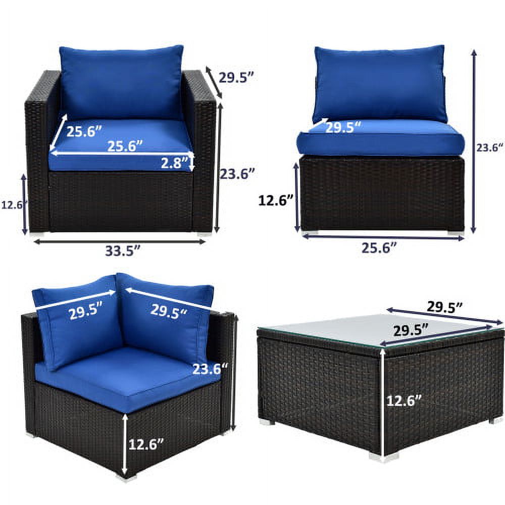 Churanty 6 Pieces Outdoor Sectional Sofa,Convertible Black Wicker Lounge Chair with Ottoman Footrest, W/Coffee Table & Cushions for Garden Patio - image 2 of 15