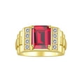 thumbnail image 1 of RYLOS Men's Rings 14K Yellow Gold Designer Style 10X8MM Emerald Cut Shape Gemstone & Diamonds Ruby July Birthstone Rings For Men Size 11, 1 of 4