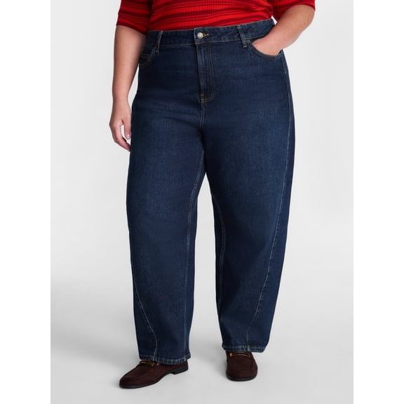 Terra & Sky Women's Plus Mid Rise Barrel Jeans, 30” Inseam, Sizes 16W-24W