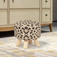 thumbnail image 5 of Homebeez Round Fabric Padded Ottoman Foot Rest Stool Wood Sofa Change Shoes Stool,Leopard Print, 5 of 7