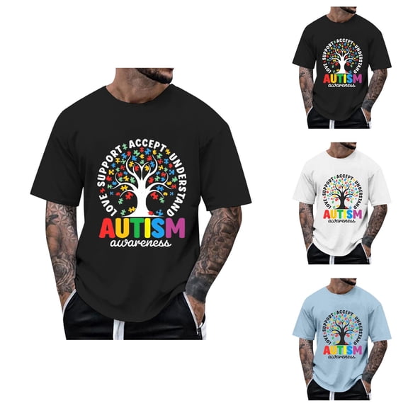 Autism Awareness T Shirts for Men 2026 Summer Casual Short Sleeve Crewneck Graphic Tees