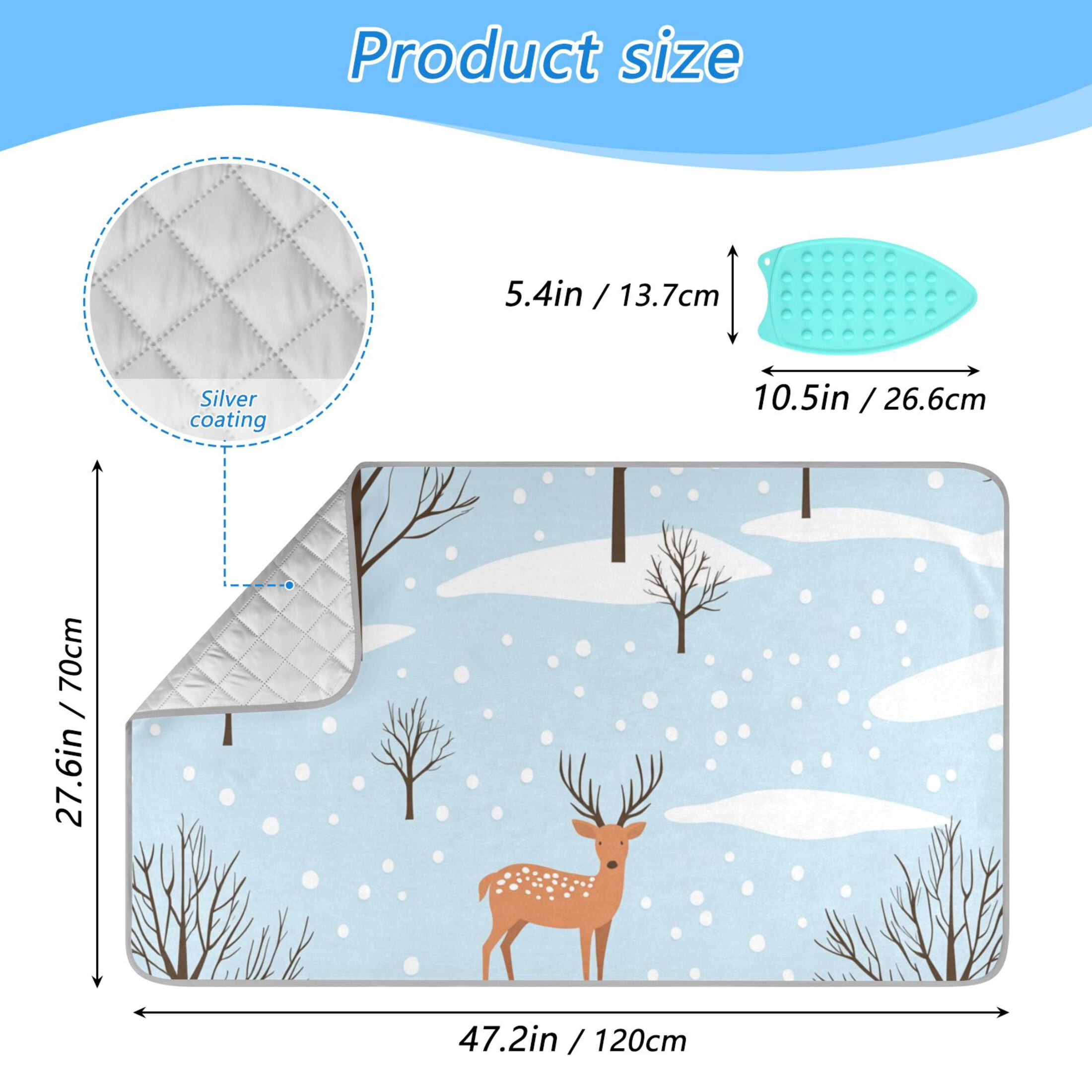 Deers Winter Snow Trees Ironing Mat Blanket Portable Travel Ironing Pad Heat Resistant Pad 47.2" x 27.6”