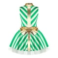 thumbnail image 3 of YONGHS Kids Girls Christmas Candy Cane Dance Costume Stripes Ballet Figure Skating Performance Leotard Dress Green 12, 3 of 7