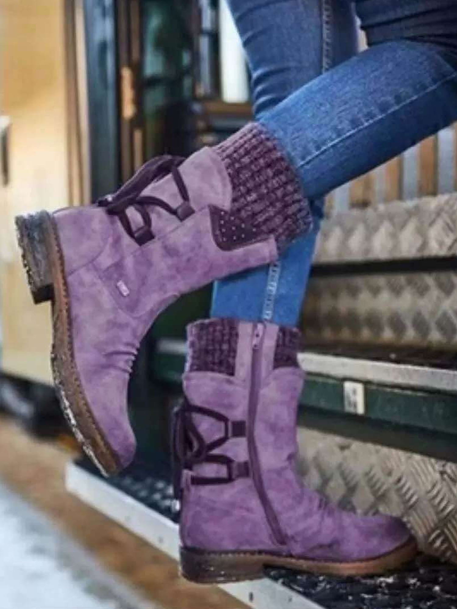 Details about   Womens Faux Suede Lace up Fur Lined Ankle Boots Hidden Heel Winter Warm Shoes SZ 