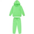 thumbnail image 2 of TQWQT Girls Sweatsuit Tracksuit Size 9-10 2 Piece Sweat Suits Long Sleeve Solid Color Kids Sweat Set Plain Hooded Sweatshirt and Jogging Pant Kids Outfits Green, 2 of 3