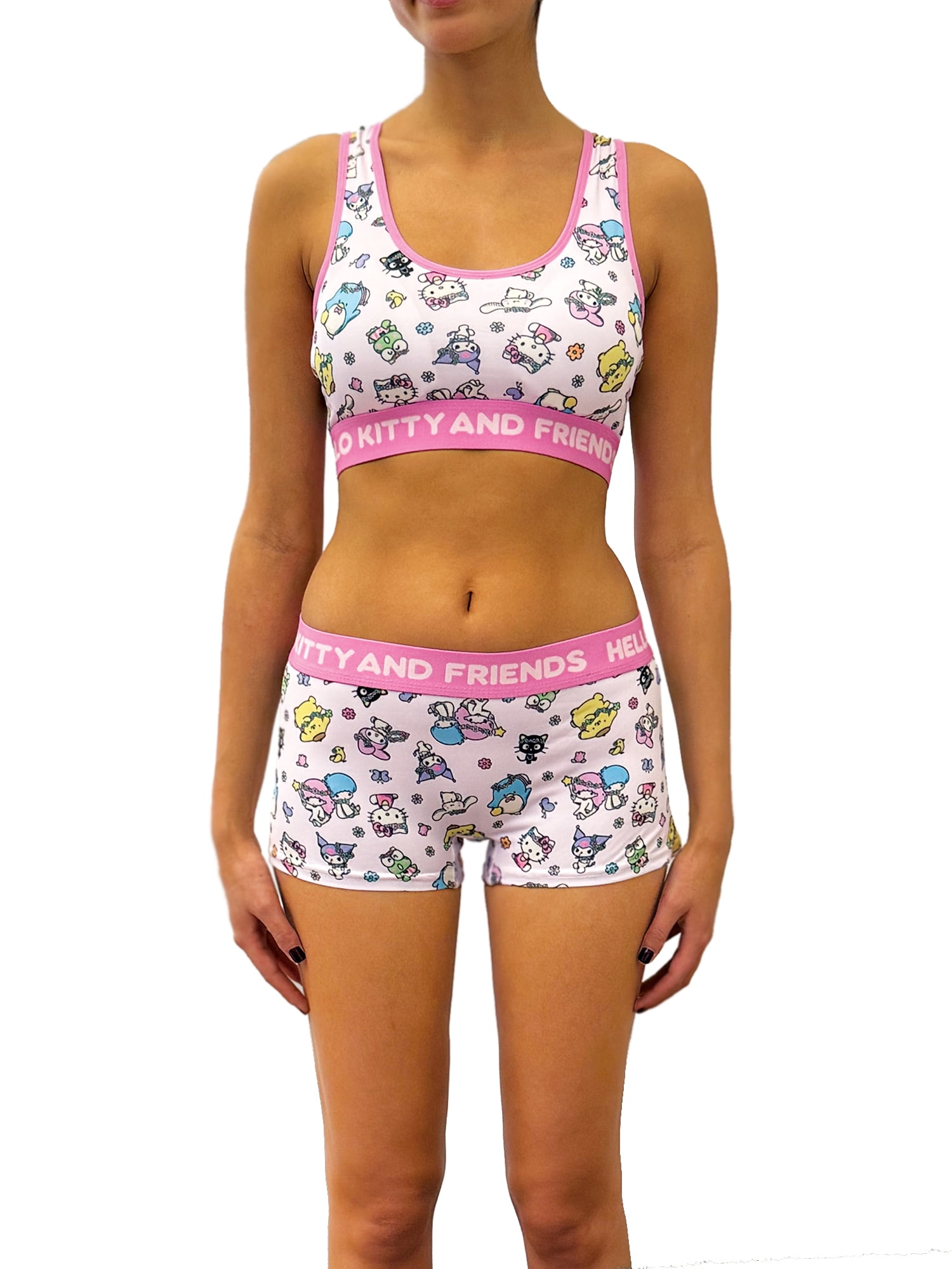 Hello Kitty & Friends Woman's and Juniors Racerback Bra & Boyshort Underwear set, 2-Pack, Size S-XL