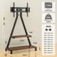 thumbnail image 6 of RTVR Rolling TV Stand for 43-80" Screens, Portable Mobile TV Stand on Wheels with Enhanced Triangular Design Storage Shelves up to 150 lbs, Brown, 6 of 8