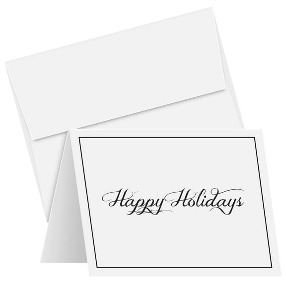 2026 Happy Holidays – Border Minimalist White Blank Greetings Cards for Christmas and New Year Greetings, Invitations, Thank You and Announcement Cards | 5" x 7" | 25 per Pack – Envelopes Included
