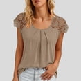 thumbnail image 4 of QUNYINEY Yellow T Shirts for Women Trendy Summer Short Sleeve Cotton Shirt Pullover Lace Pleated Crew Neck Relaxed Fit Tops, 4 of 7