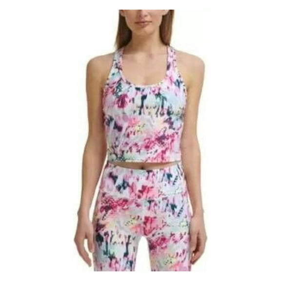 CALVIN KLEIN PERFORMANCE Womens Pink Stretch Racerback Moisture Wicking Cropped Printed Sleeveless Scoop Neck Tank Top M