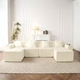 thumbnail image 4 of 133" Cloud Couch, White Boneless Sectional Sofa for Living Room, 6-Seater U-Shaped Sofa, Corduroy Deep Seat with 2 Ottomans and Cup Holders, No Assembly, 4 of 14