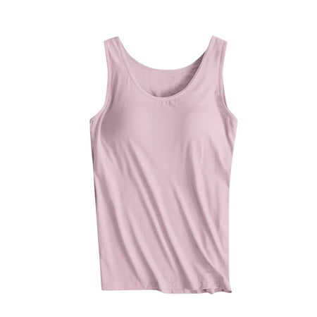 Jewelreauty Cotton Tank Tops with Built in Bra Camisole Tops Womens Plus Size Sleeveless Workout Sports Seamless Tanks (4XL  Pink)