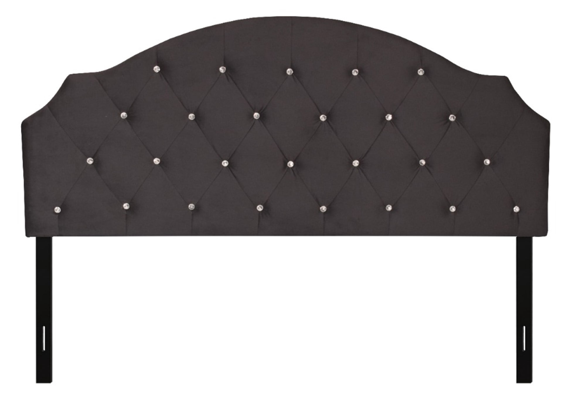 Home Design Evelina Queen Tufted Upholstered Headboard, Black, Velvet with Diamond Button Tufting, Modern Bedroom Furniture