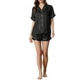 thumbnail image 2 of INSPIRE CHIC Women's Satin Button Down Short Sleeve Tops with Shorts Pajama Set XL Black, 2 of 5