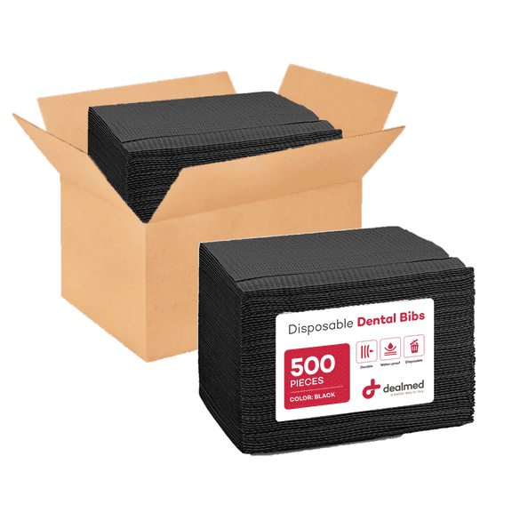 Dealmed Disposable 13.5" x 18" Dental Bibs, 2-Ply Tissue/Poly, Bulk Tattoo Bibs, Great for First Aid Kits and Medical Facilities (Black, Case of 500)