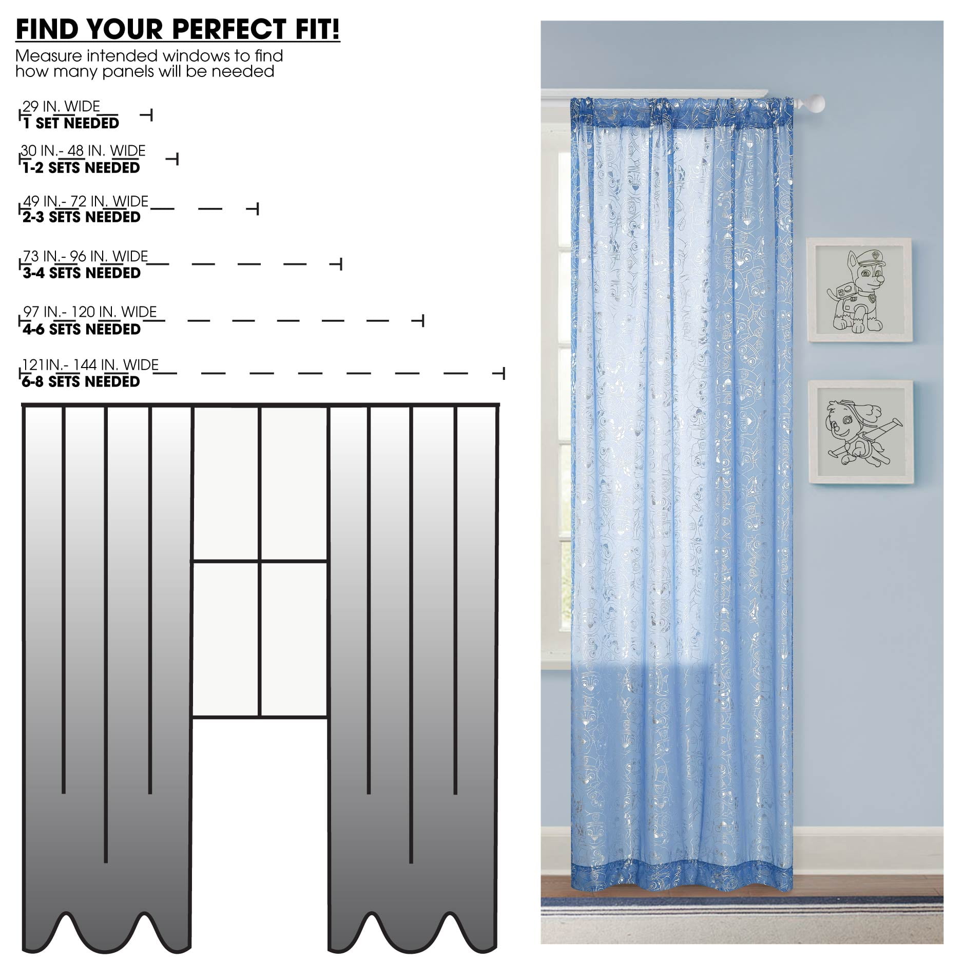 Paw Patrol 38" x 84" Metallic Sheer Curtain Panel