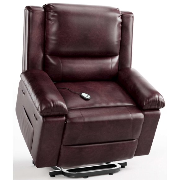 Power Lift Recliner Chair for Elderly, Oversized Heavy-Duty PU Leather Lounge Chair with Electric Heat & Massage, Adjustable Backrest & Leg Support for Seniors, Claret or Black