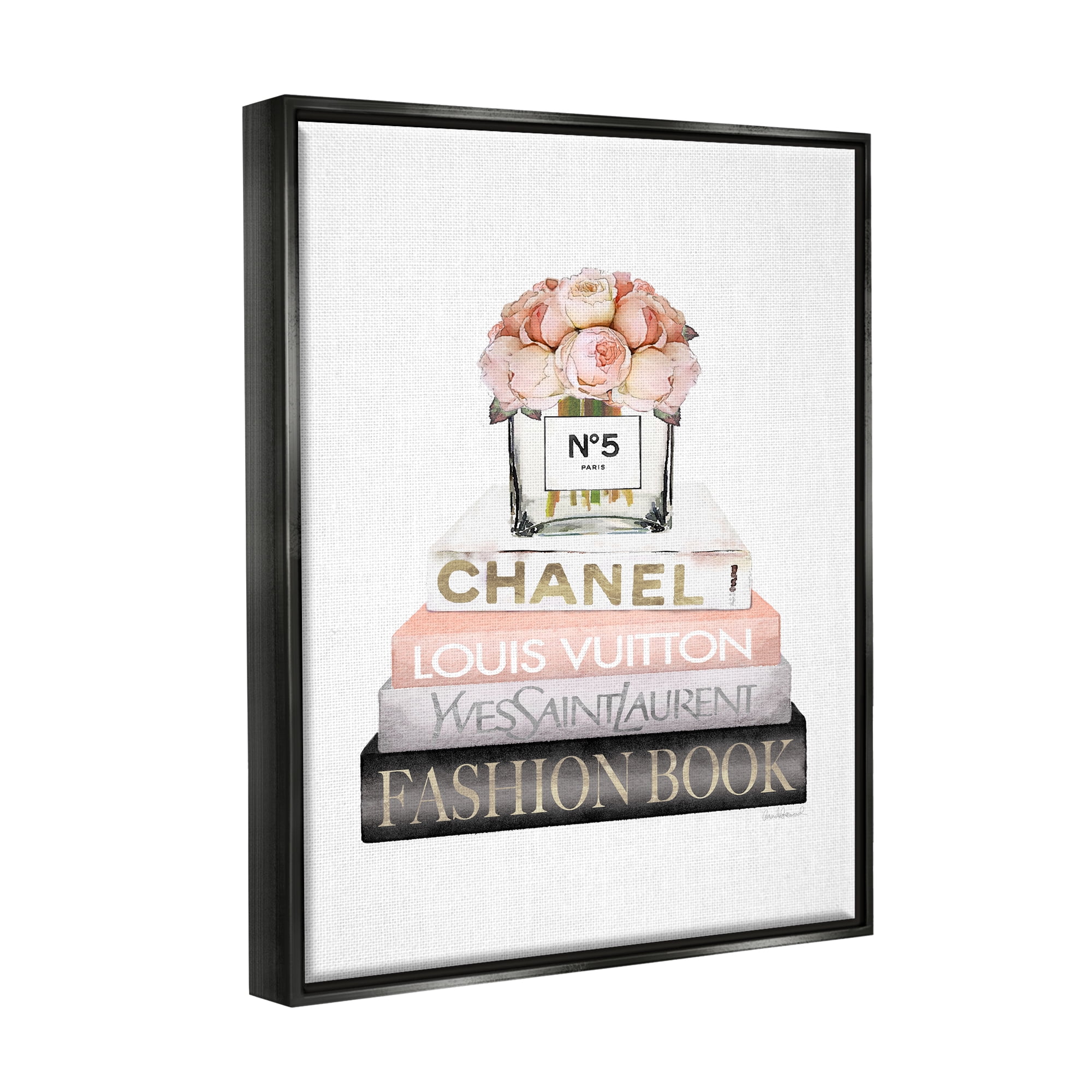 Stupell Industries Pink Fashion Book Stack Beauty & Fashion Painting Black Floater Framed Art Print Wall Art, 17 x 21
