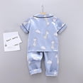 thumbnail image 3 of Summer Baby Kids Girls Boys Giraffe Sleepwear Set Short Sleeve Blouse Tops+Night Pants Blue Rabbit 120, 3 of 6
