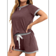 thumbnail image 3 of Conjunto de 2 Piezas para Mujer, Ropa de Estar por Casa, Top y Pantalones Cortos de Corta con Bloques de Color, Ropa de Verano 2025, Rojo Oscuro L, 3 of 7