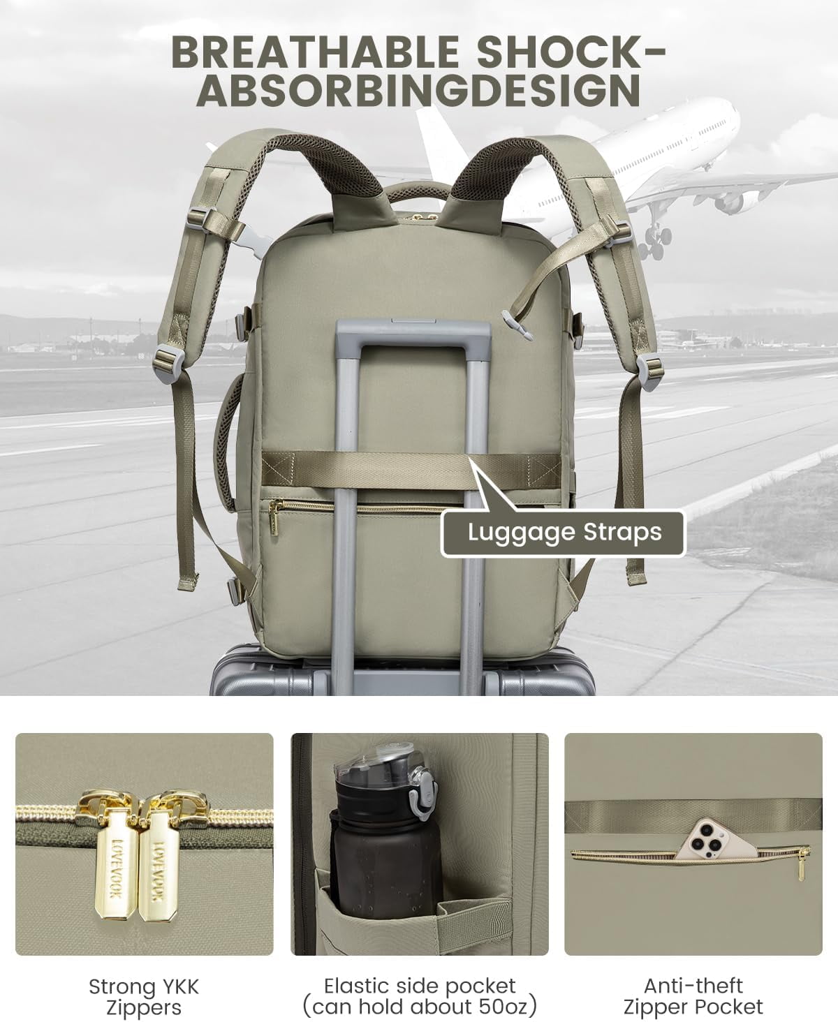 Lovevook Travel Backpack,40L Carry On Luggage Backpack Flight Approved, Large Waterproof Personal Item Bag Hiking Outdoor Weekend Overnighter Bag for Men Women