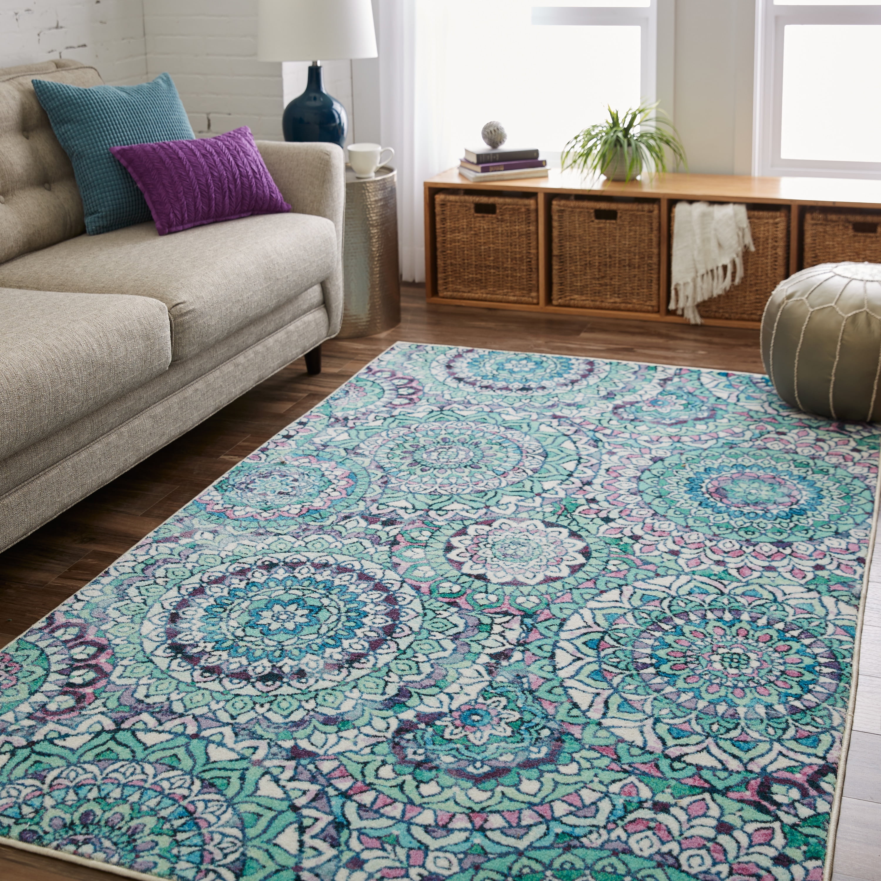 Mohawk Home Prismatic Florence Medallion Seafoam Contemporary Tribal Precision Printed Area Rug