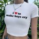thumbnail image 3 of Camiseta con estampado de Harajuku "I love to make boy" para mujer, tops cortos ajustados de manga corta, ropa de calle kawaii y2k, tops recortados, 3 of 4