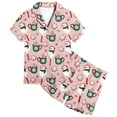 thumbnail image 6 of Girls Christmas Print Button Down Collar Short Sleeve Pajama Set Two Piece Outfit Light Purple 10-11 Years, 6 of 6