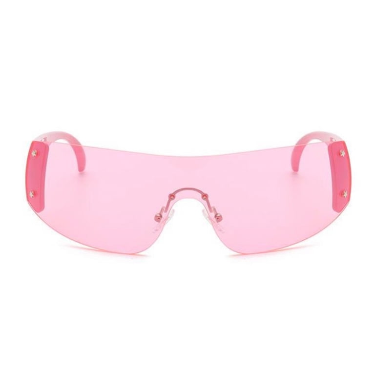 Rimless Hot Pink Y2K Wrap Around Women's Oversize Gradient Lens