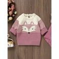 thumbnail image 6 of Baby Knit Sweaters Cute Long Sleeve Contrast Color Fox Print Pullover Tops Toddler Sweatshirts 6 Months-3 Years, 6 of 9