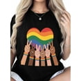 thumbnail image 6 of Women's T-Shirt Rainbow Striped Heart Scissorhands Short Sleeve Casual Tee Classic Crew Neck T Shirt for Women Black, S, 6 of 7