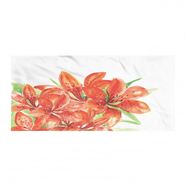 Watercolor Flower Camping Towel, Pastoral Themed Large Lilies in Vibrant Colors Habitus of Flora Art, Quick Dry Lightweight Ultra Compact Microfiber for Backpacking Hiking, Red Green, by Ambesonne