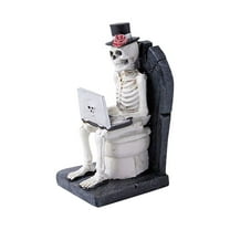 Halloween Funny Skeleton Watching Computer Resin Ornament - Yet Playful Desktop Sculpture for Home/Work Desk, Unique Decor & Gift for Halloween Lovers