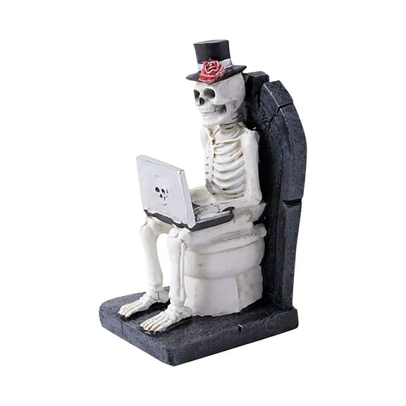 Halloween Funny Skeleton Watching Computer Resin Ornament - Yet Playful Desktop Sculpture for Home/Work Desk, Unique Decor & Gift for Halloween Lovers