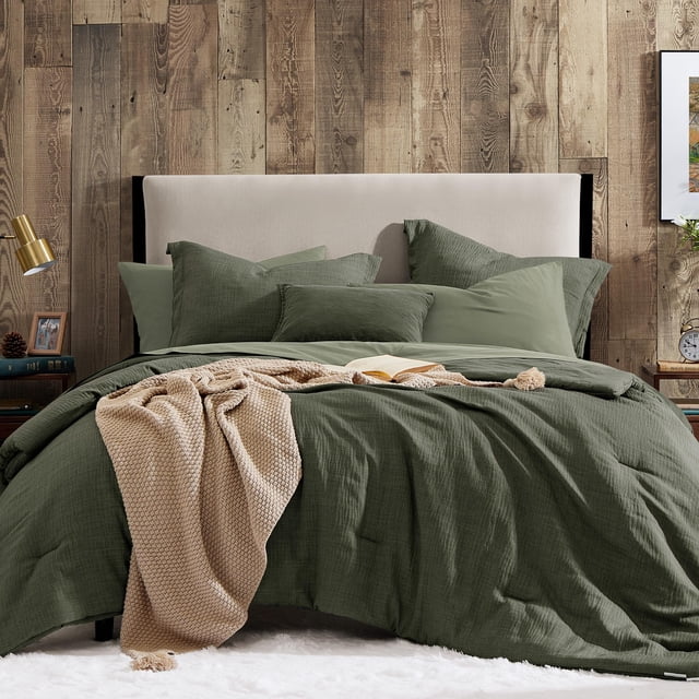 Set de edredón Geniospin Green Olive Queen de 7 piezas