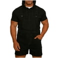 thumbnail image 2 of KeShDi Bibs Coveralls Mens Denim Shorts Bib Overall Jean Romper Casual Loose Fit Jumpsuit Work Men Casual Fashion Soid Breast Pocket Washed Suspender Short Pants Cargo Pants Black L, 2 of 4