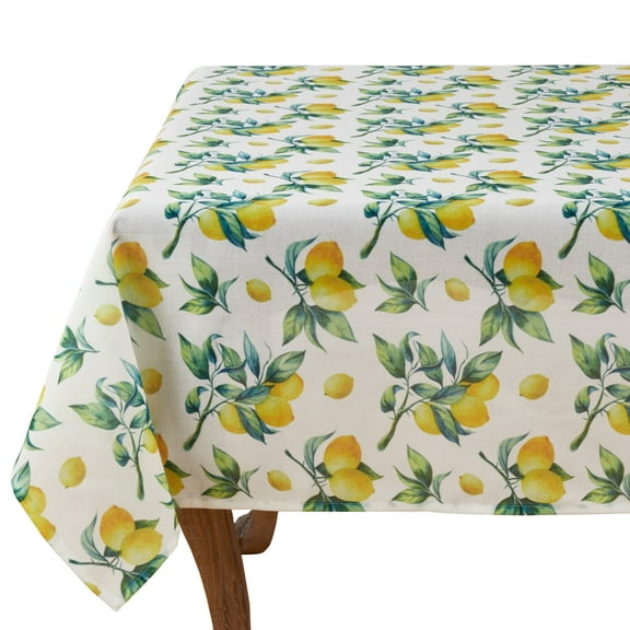 Fennco Styles Lemon Print 55 x 55 Inch Tablecloth