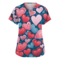 thumbnail image 2 of Uniforme De Enfermera,Women's Fashion V-Neck Nursing Top Valentine's Day Print Short-Sleeve Nursing Scrub Top with Pockets - Blue - XXL, 2 of 5