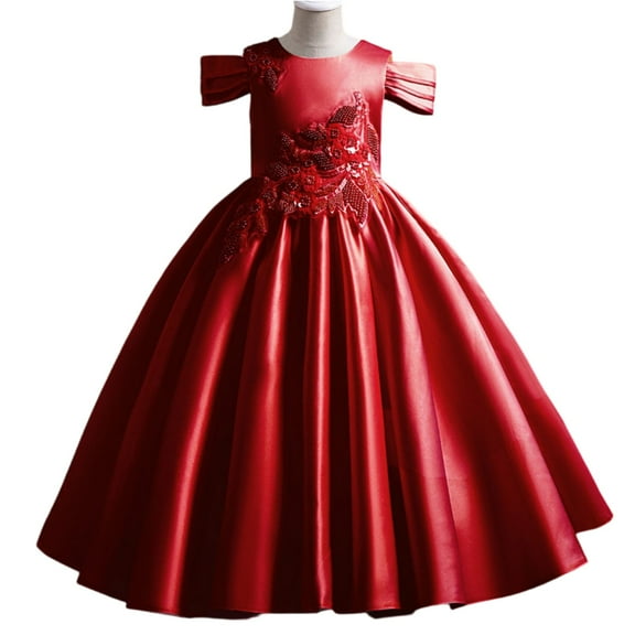 Girls Elegant Formal Gown with Floral Applique Floor Length Princess Dress for Weddings Parties Pageants
