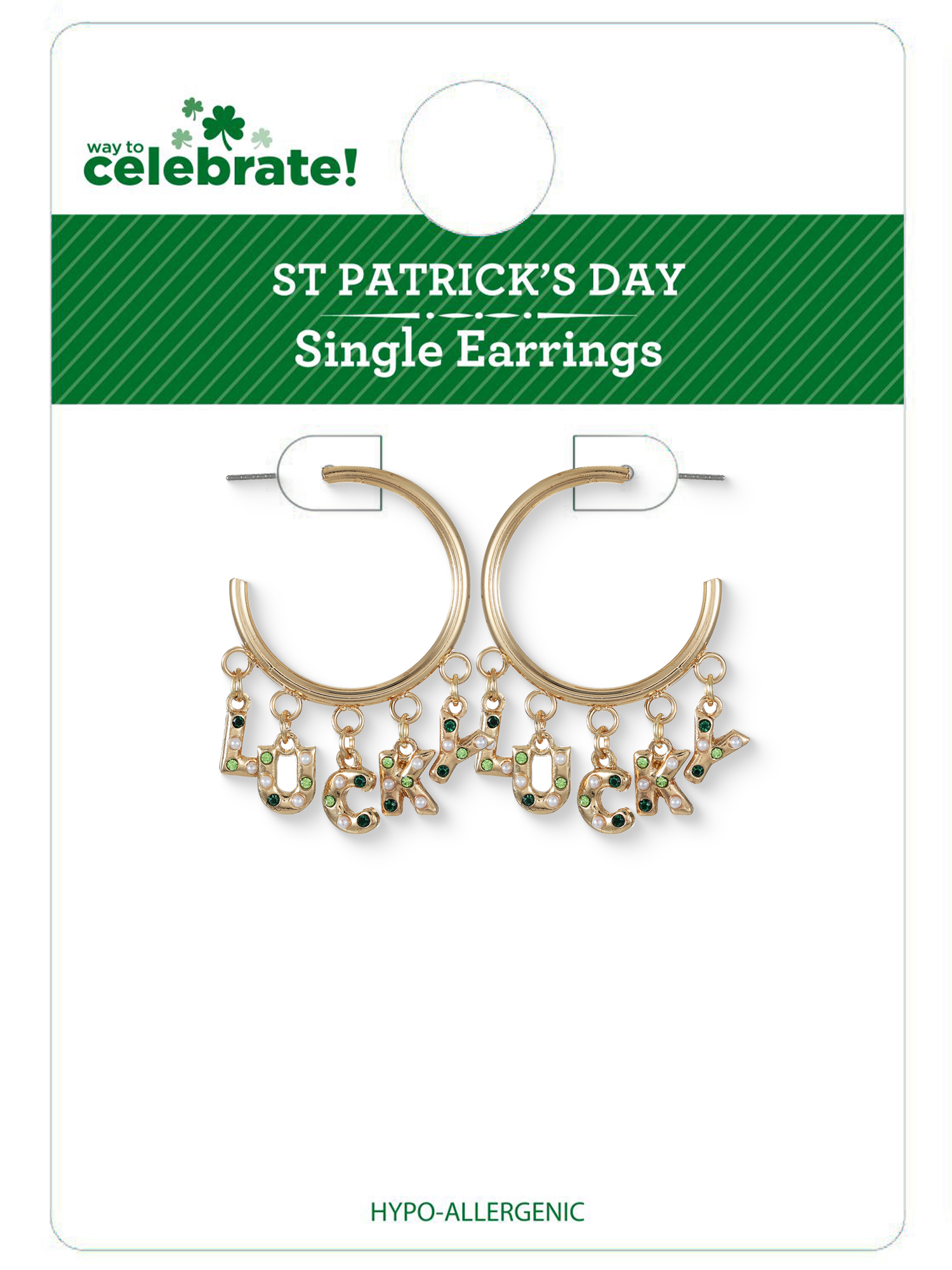 Way to Celebrate St. Patrick's Day Lucky Hoop Earrings, 1 Pair