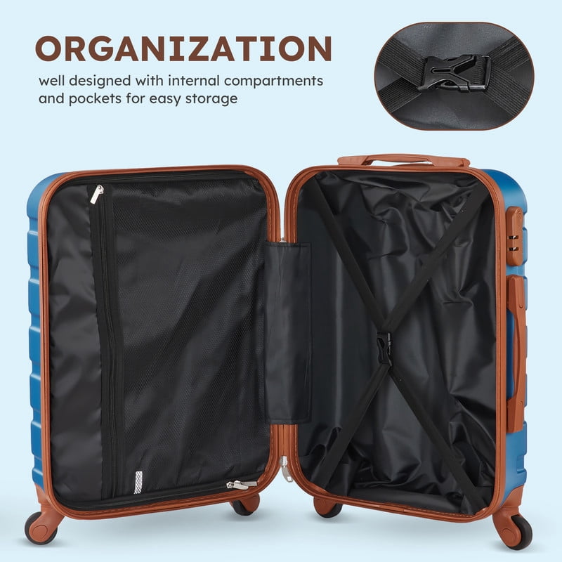 Gowill 4 Piece Luggage Sets,14/20 inch Hardside Lightweight ABS Carry-On Suitcase With Expandable Duffle Bag (Sky Blue Tan)