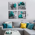 thumbnail image 4 of Teal Rose Wall Art Turquoise Pictures Wall Decor Rustic Flower Canvas Prints for Bathroom Kitchen Black and White Living Room Home Decorations Floral Love Sign Painting Modern Artwork 12x12 4 Set, 4 of 6