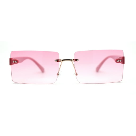 Luxury Rimless Rectangle Slim Rectangle Sunglasses All Pink