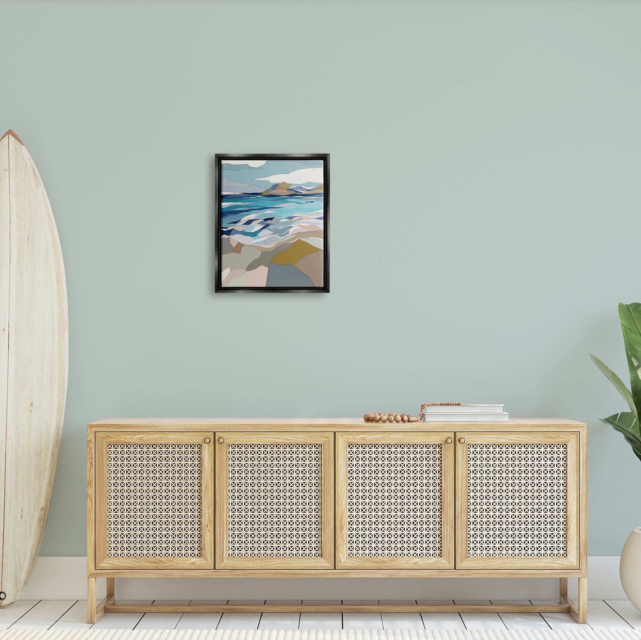 Stupell Industries Rolling Beach Waves Abstract Shore Graphic Art Jet Black Floating Framed Canvas Print Wall Art, Design by Nikita Jariwala