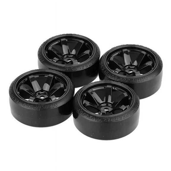 4Pcs Drift Car Tire Wheel Rim Hard Wheel Tyre for 1/10 Drifting RC Car Black