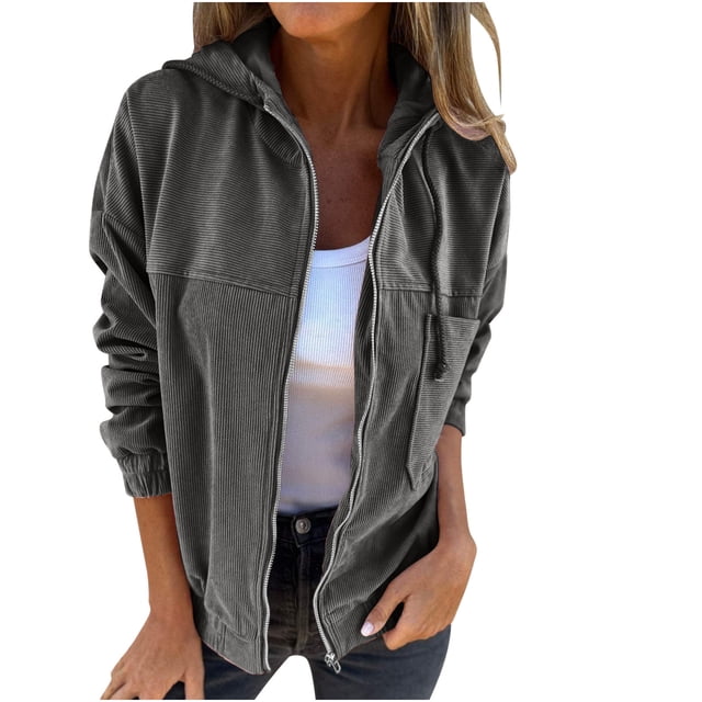 Timegard Jackets for Women Drawstring Zip up Hoodies Coat Fall Winter Casual Loose Long Sleeve Jacket
