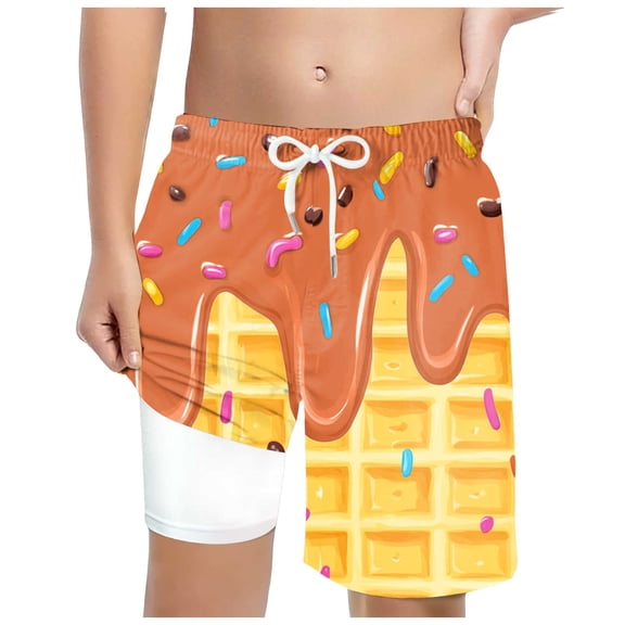 BOBOGOJP Boys Patriotic Swim Trunks with Compression Lined Kids Summer Beach Shorts 5-14 Years Orange for Size 13-14 Years
