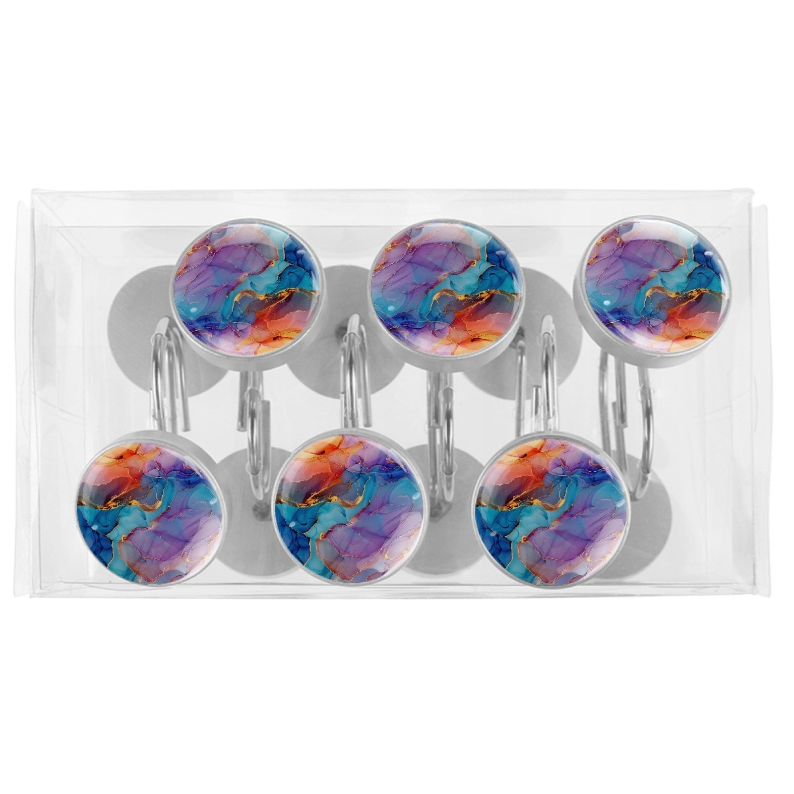 HemaKayy 12 Pcs Decorative Marble Shower Curtain Hooks - Stylish Design, Rust Proof, Easy to Install, Durable - Easy Glide and Secure Fit - Perfect Home, Kitchen, Bathroom Decor - Colorful Gold