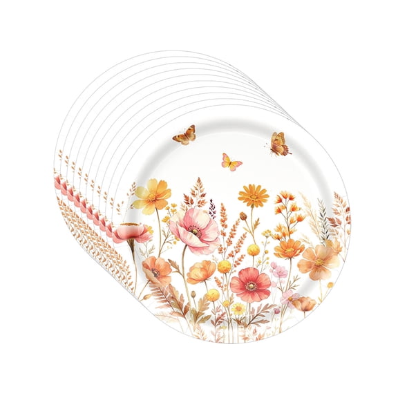 Hvmvliv Fall Floral Print Disposable Paper Plates 7 and 9 Inch for Fall Theme Party Decorations Tableware 10 Pack