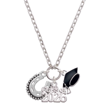 Delight Jewelry Silver-tone Beaded Horseshoe - Class of 2026 Graduation Zoey Charm Necklace, 28"